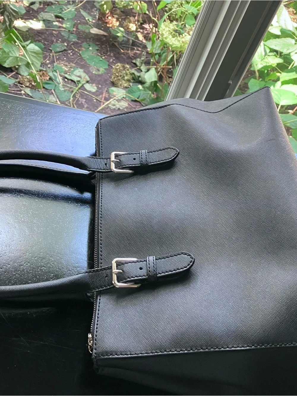 kate spade Black Saffiano Double-Handle Satchel with Gold Hardware